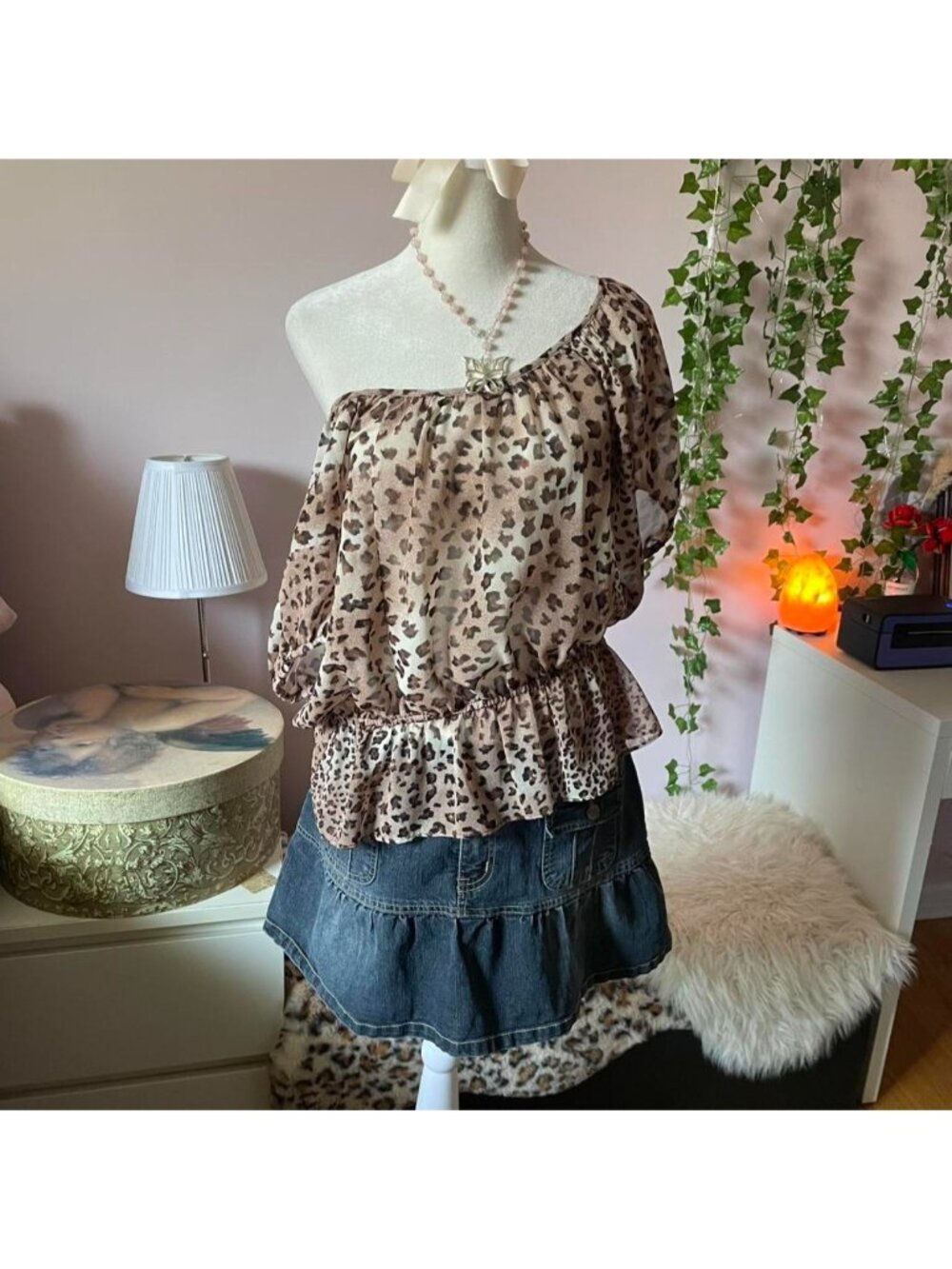 Semi sheer leopard print blouse size large
